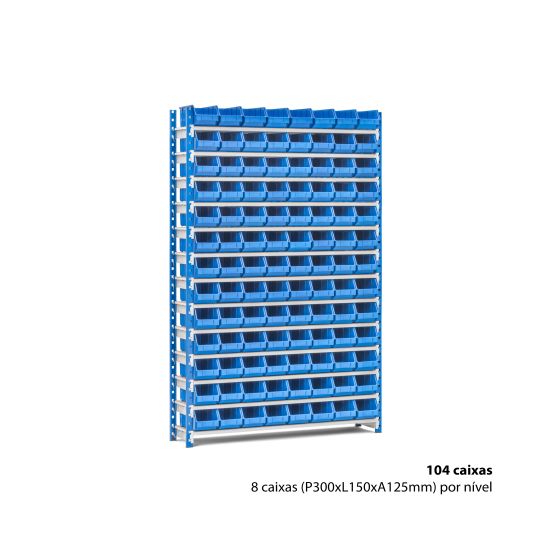 Estante metálica com 104 caixas | Lusoracks