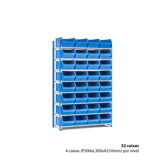 Estante metálica com 32 caixas | Lusoracks