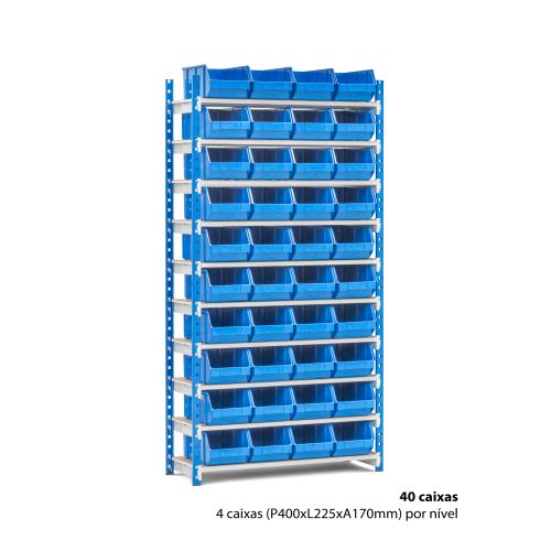 Estante com 40 caixas