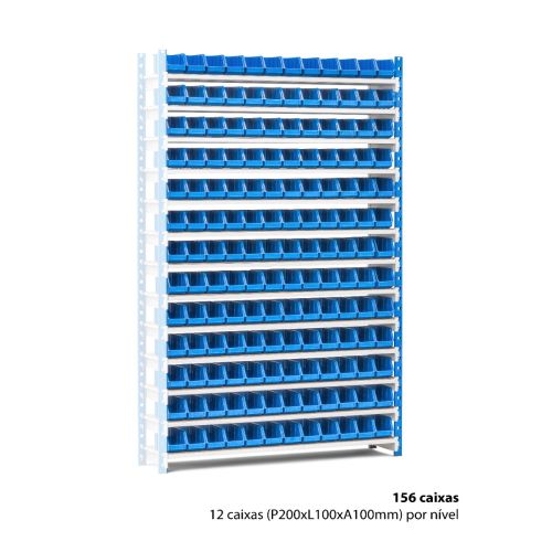 Estante com 156 caixas