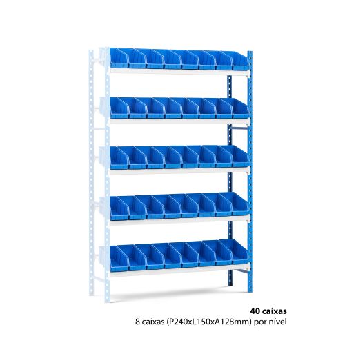 Estante com 40 caixas
